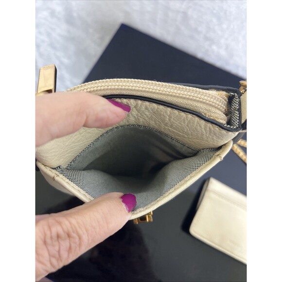 FOSSIL Crossbody Purse & Mini Card Holder Cowhide Pebbled Leather Ivory Gold - Picture 8 of 13